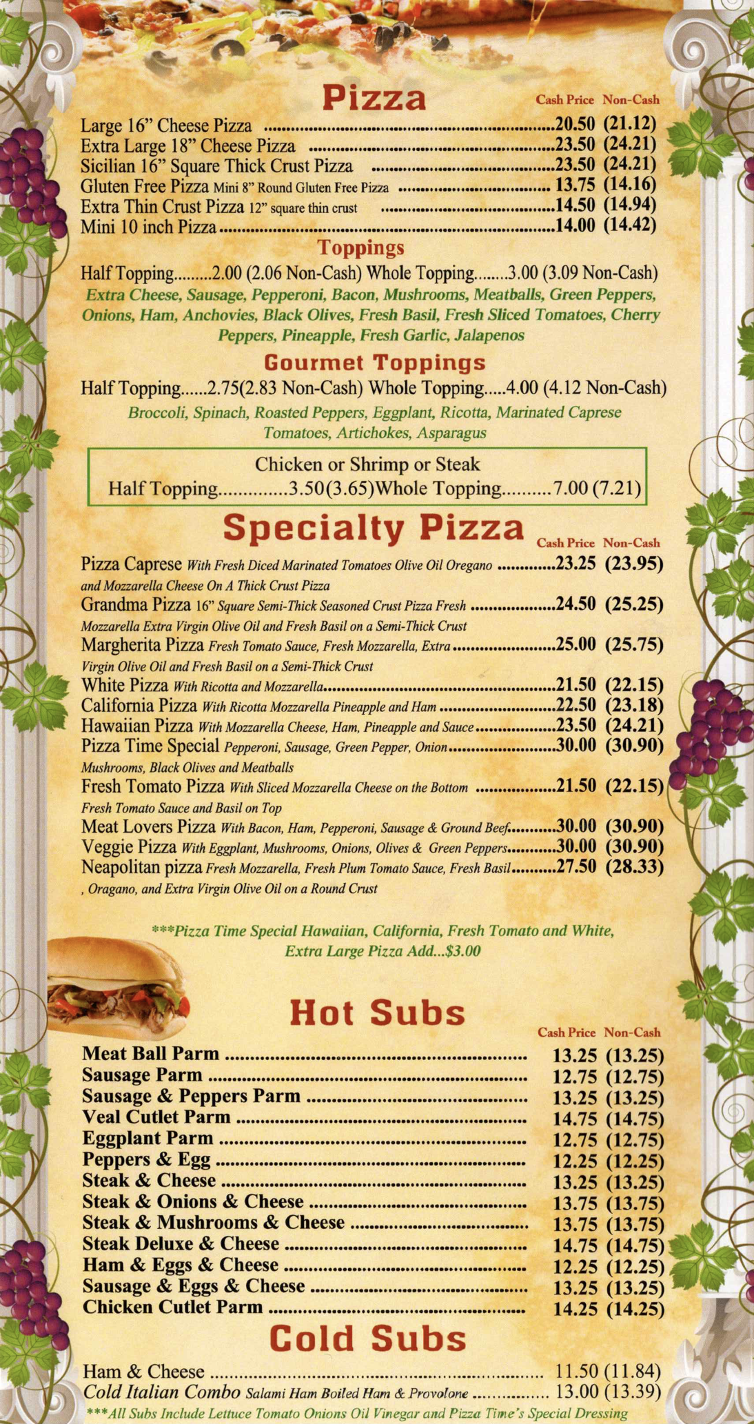 Pizza and Subs Menu