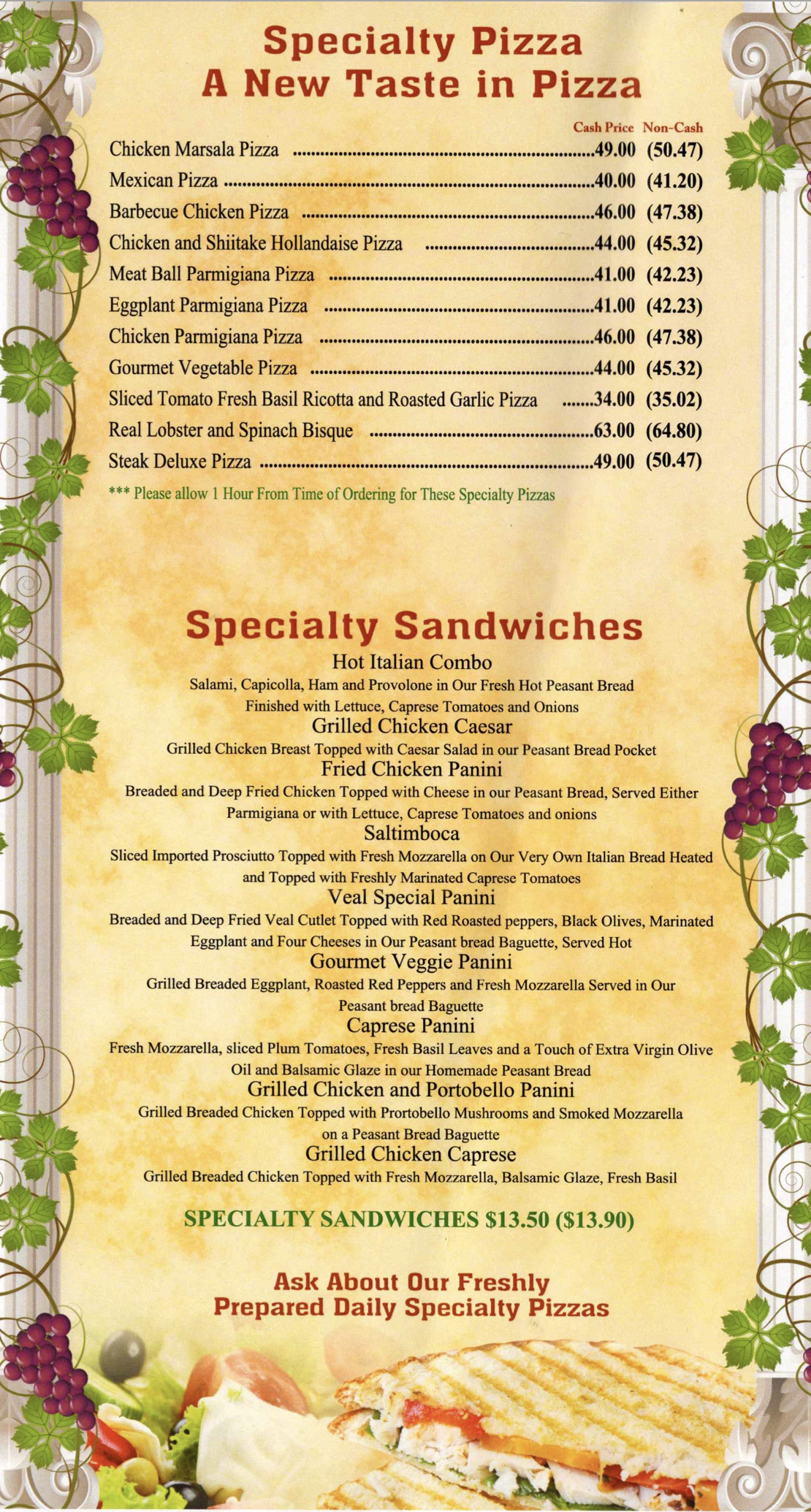 Veal, Chicken, Calzones and Desserts